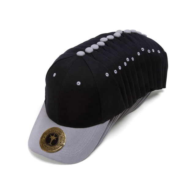 Top Headwear 12-Pack Adjustable Baseball Hat - Black/Grey