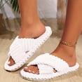 thumbnail image 2 of YLYL House Slippers for Women Open Toe Cross Band Soft Plush Memory Foam Slip on Indoor Outdoor Shoes, 2 of 9
