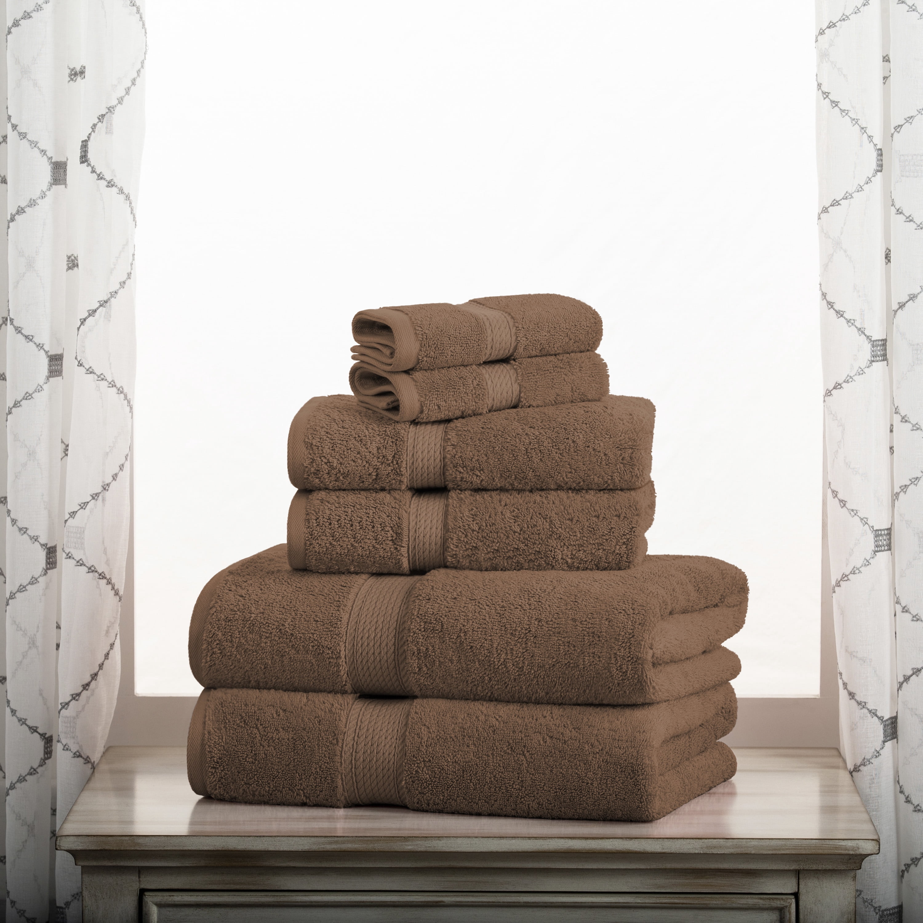 Premium Egyptian Cotton Highly Absorbent Assorted 6-Piece Plush Towel Set - 30" x 55", 20" x 30", 13" x 13"