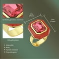 thumbnail image 7 of Rectangle Red Stone Cocktail Ring - Adjustable 14K Gold Plated Brass Ring - Red Resin Ring - Coral Beach Ring for Women - Large Hippie Ring, 7 of 7