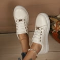 thumbnail image 3 of Platform Fashion Sneakers for Women Spring Fall Casual Leather Lace up Chunky Walking Flats Shoes, 3 of 7