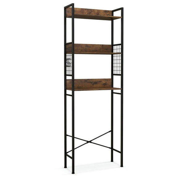 Resenkos 3-Tier Over-the-Toilet Storage Rack with 3 Hooks-Rustic Brown, Bathroom Cabinet Organizer