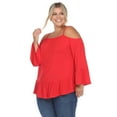thumbnail image 2 of White Mark Women's Plus Size Cold Shoulder Ruffle Sleeve Top, 2 of 5