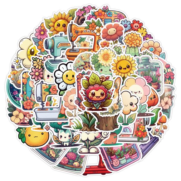 Calcomanías impermeables de vinilo con forma de flor, 50 unidades por lote
