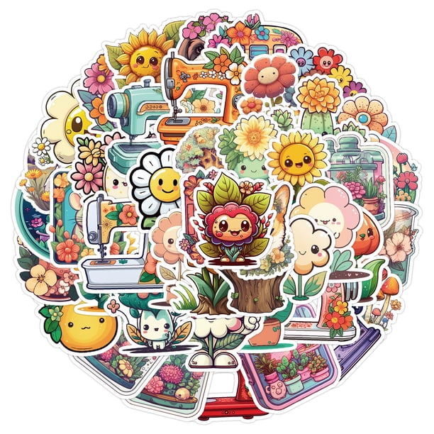 Calcomanías impermeables de vinilo con forma de flor, 50 unidades por lote