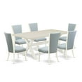 thumbnail image 6 of East West Furniture X027VE215-7 7 Piece Table Set - 6 Baby Blue Linen Fabric Upholstered Dining Chairs with Nail Heads and Linen White Wooden Table - Linen White Finish, 6 of 10
