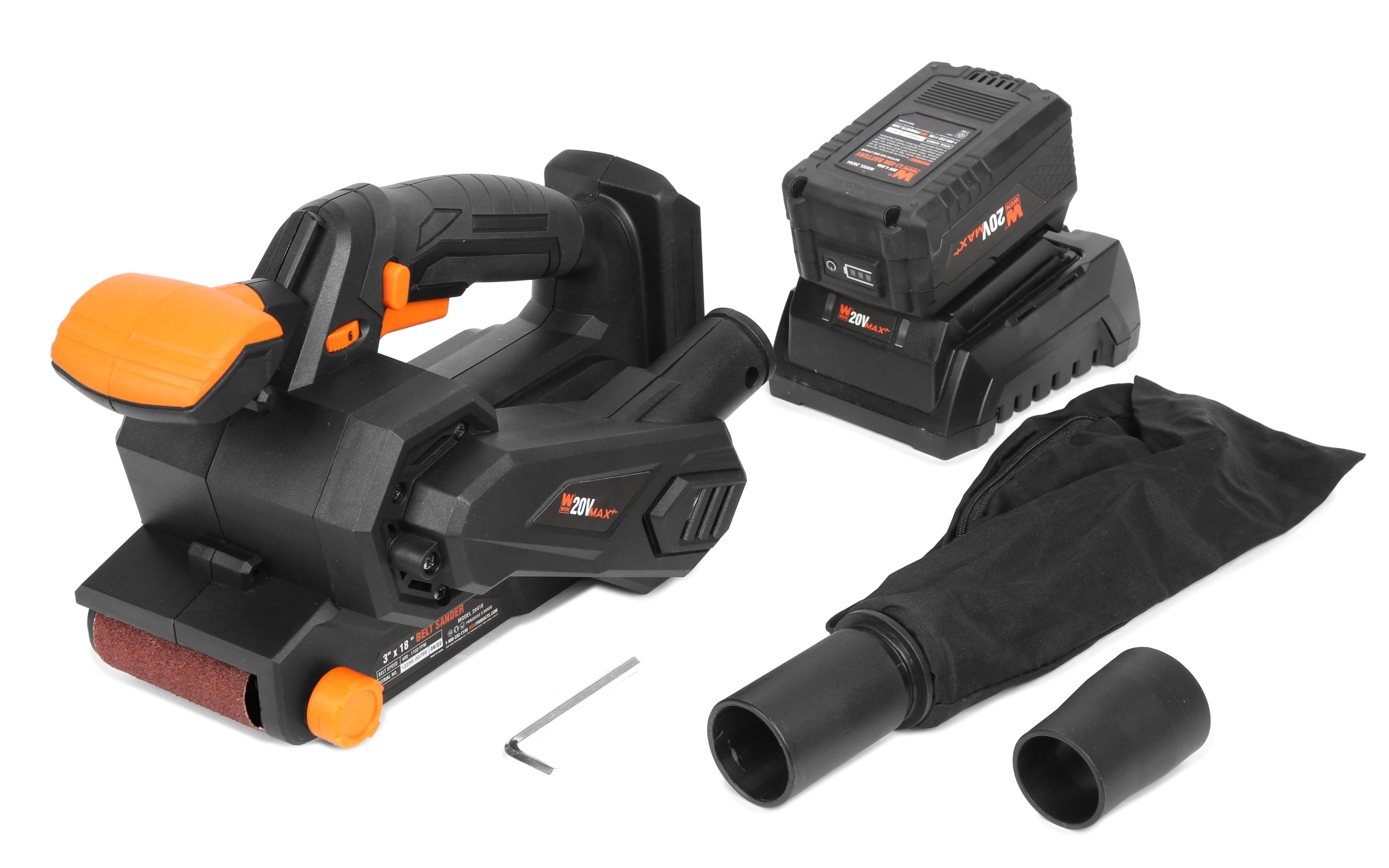 WEN 20V Max Cordless Belt Sander, Variable Speed, Handheld and Portable with 4.0Ah Battery and Charger