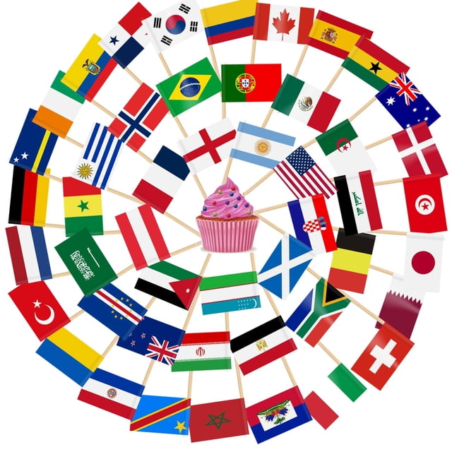 Banderitas para palillos AhfuLife, 100 piezas, Mundial 2026, 48 países