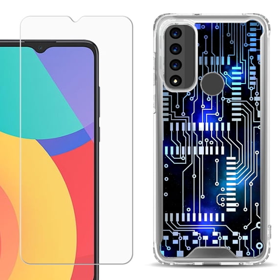 Shockproof Bumper Phone Case for TCL 20 XE, with Tempered Glass Screen Protector, by OneToughShield ® - Cosmos Circuit