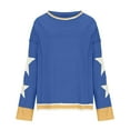 thumbnail image 6 of Penkiiy Women Cotton Oversized Sweatshirt Long Sleeve Crewneck Hoodies Star Tee Shirts 2024 Fall Pullover Clothes L Blue, 6 of 6