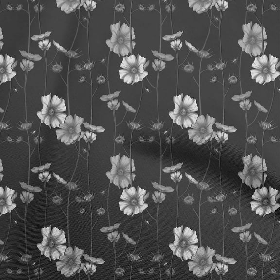 oneOone Polyester Spandex Gray Fabric Floral Retro Dress Material Fabric Print Fabric By The Yard 56 Inch Wide