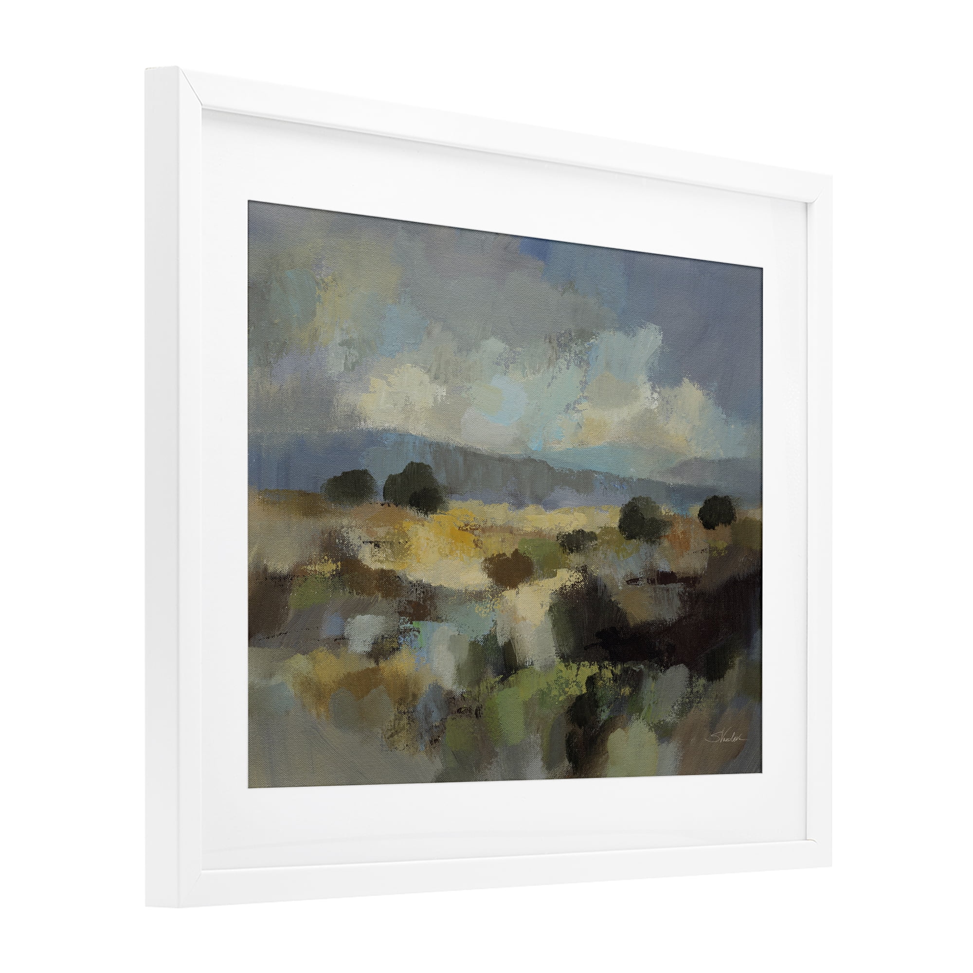 Stupell Industries Muted Blue Landscape with Clouds White Framed Print Under Glass, design by Silvia Vassileva
