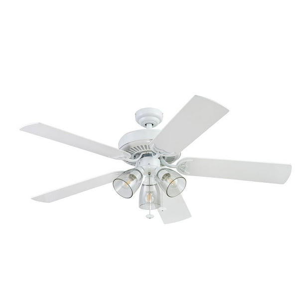 Light Ceiling Fan With 5 Blades, 52 White Ceiling Fan With Light