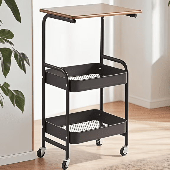 Multifunctional kitchen cart, black multi-layer mobile storage rack, sturdy metal frame, suitable for living room, bedroom, kitchen, bathroom, and office - easy to assemble, smooth-rolling casters. S