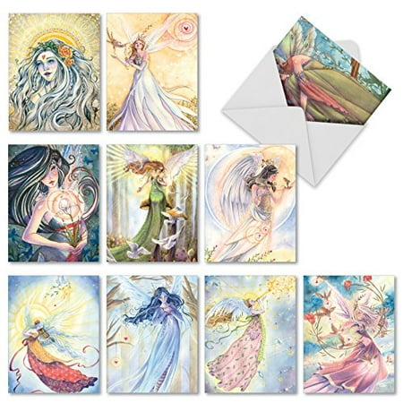 'M2970 WINGED WOMEN' 10 Assorted Thank You Notecards Featuring Inspirational Illustrations Of Angels And Fairies with Envelopes by The Best Card