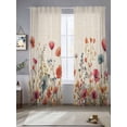 thumbnail image 2 of Red Flowers Sheer Curtains 96 Inches Long 2 Panels Plants Watercolor Floral Retro Linen Light Filtering Semi Sheer Window Curtains Drapes for Bedroom Living Room 52"x96"x2, 2 of 9