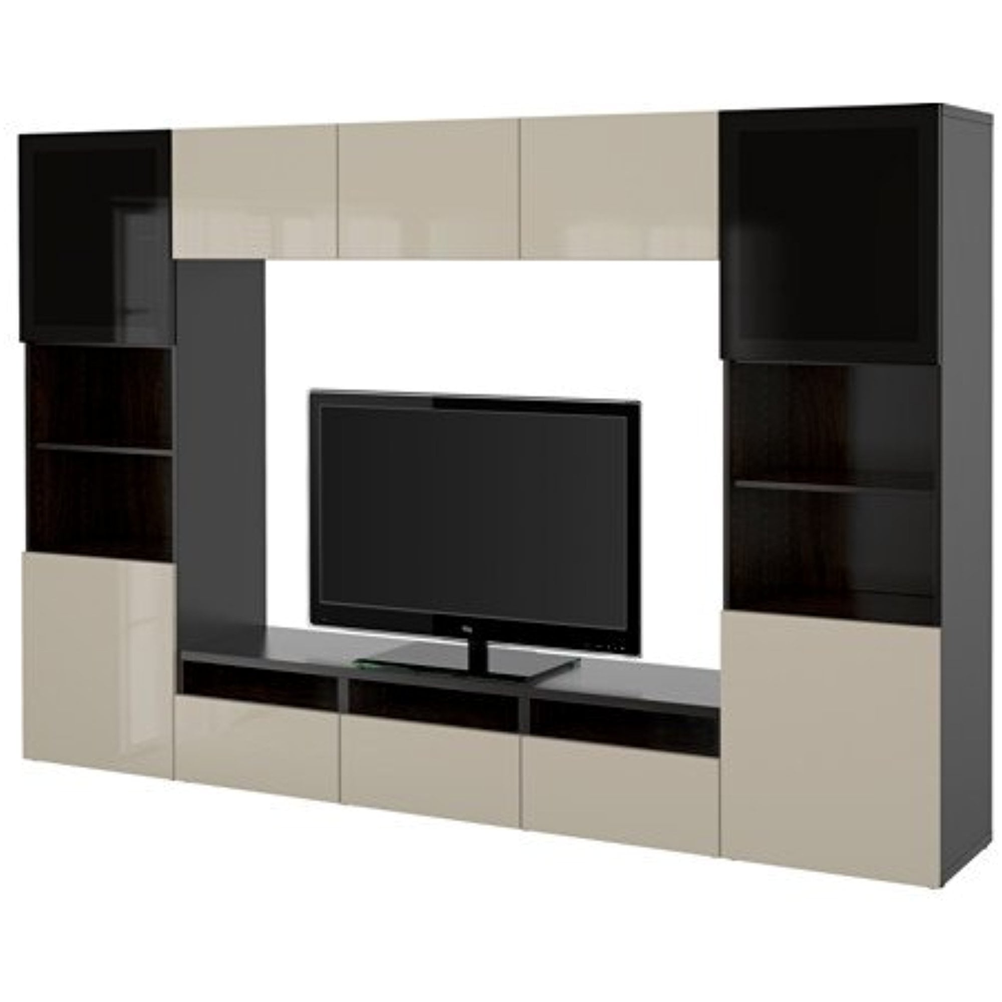Ikea Tv Storage Combination Glass Push Open Doors Black Brown