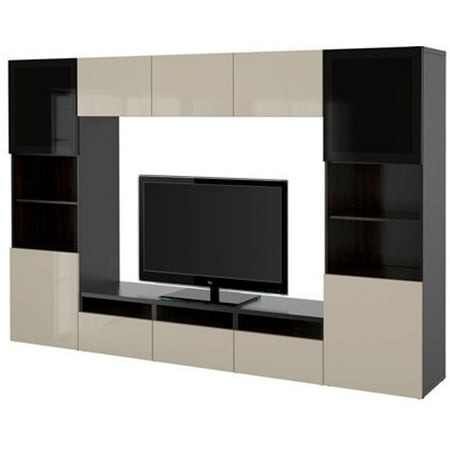 Ikea Tv Storage Combination Glass Push Open Doors Black Brown