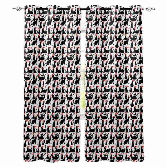 Hokiten Black Red Christmas Blackout Curtains | Light Blocking Print Window Curtains, Xmas Christmas Thermal Insulated Window Drapes for Living Room Kitchen Cafe (2 Panels, 84"W x 84"L)