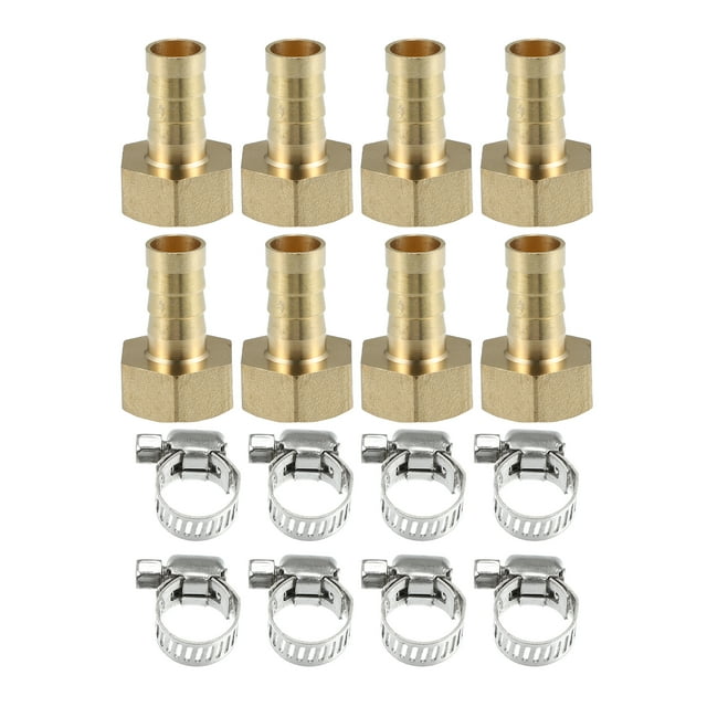 8 Juego 12mm 1/2" BSP Hembra Rosca Latón Manguera Conector con Abrazadera