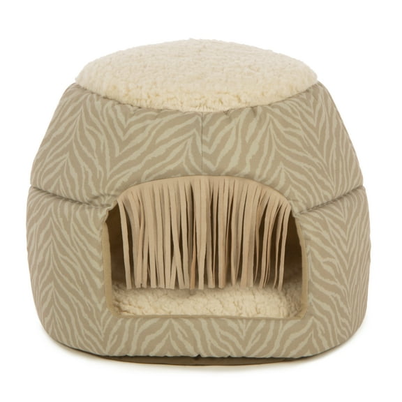 SmartyKat Fringed Honeycomb One Size Convertible Cat Bed to Cat Cave, Tonal Tiger Tan
