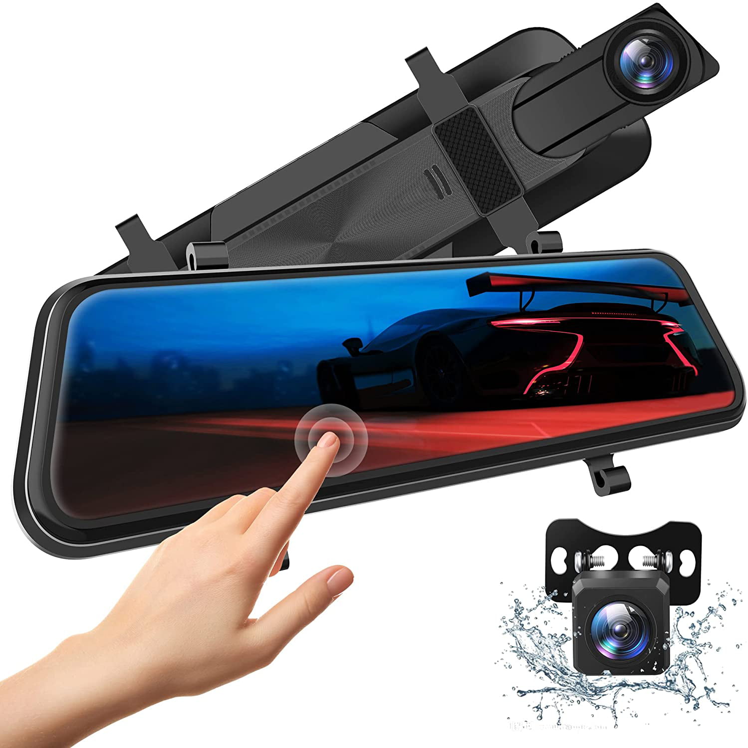 IPS Full Touch Screen Waterproof Backup Rear View Camera Parking Monitor for Cars Night Vision GPS Tracking Loop Recording 12 2.5K Mirror Dash Cam w/ Voice Control 