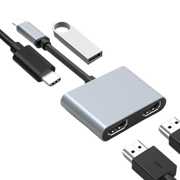 4K Type C to Dual HDMI-Compatible USB 3.0 PD Converter 4 in 1 Hub Adapter`