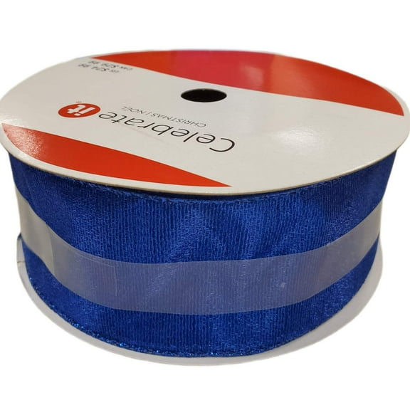 Celebrate it WIRED JUMBO Christmas Ribbon BLUE MESH 2.5 in X 80 ft