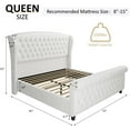 thumbnail image 6 of Amerlife Queen Size Bed Frame with Chenille Upholstery, Scroll Wingback Headboard and Footboard, Cream, 6 of 8
