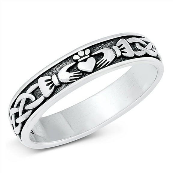 All in Stock Sterling Silver Celtic Claddagh Band Ring Size 7