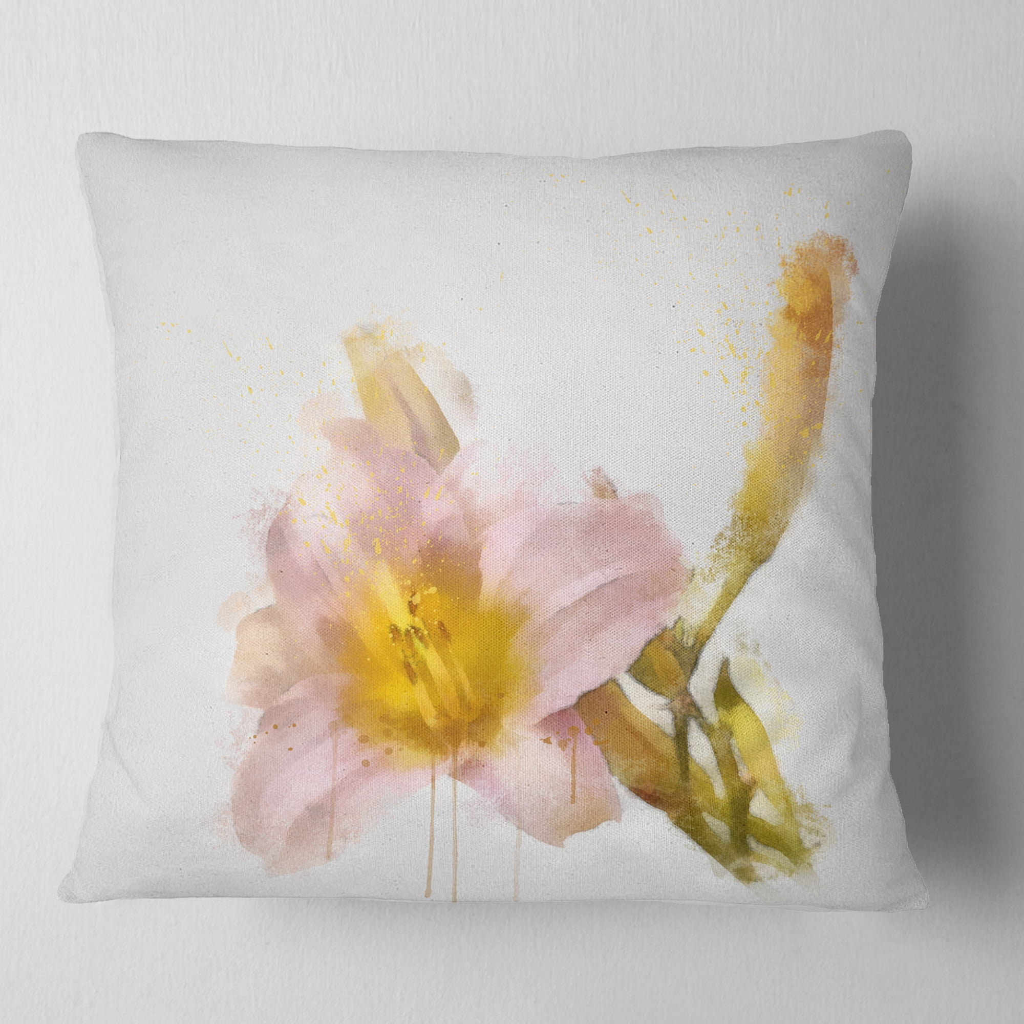 Designart Watercolor Lily with Color Splashes - Floral Throw Pillow - 18x18