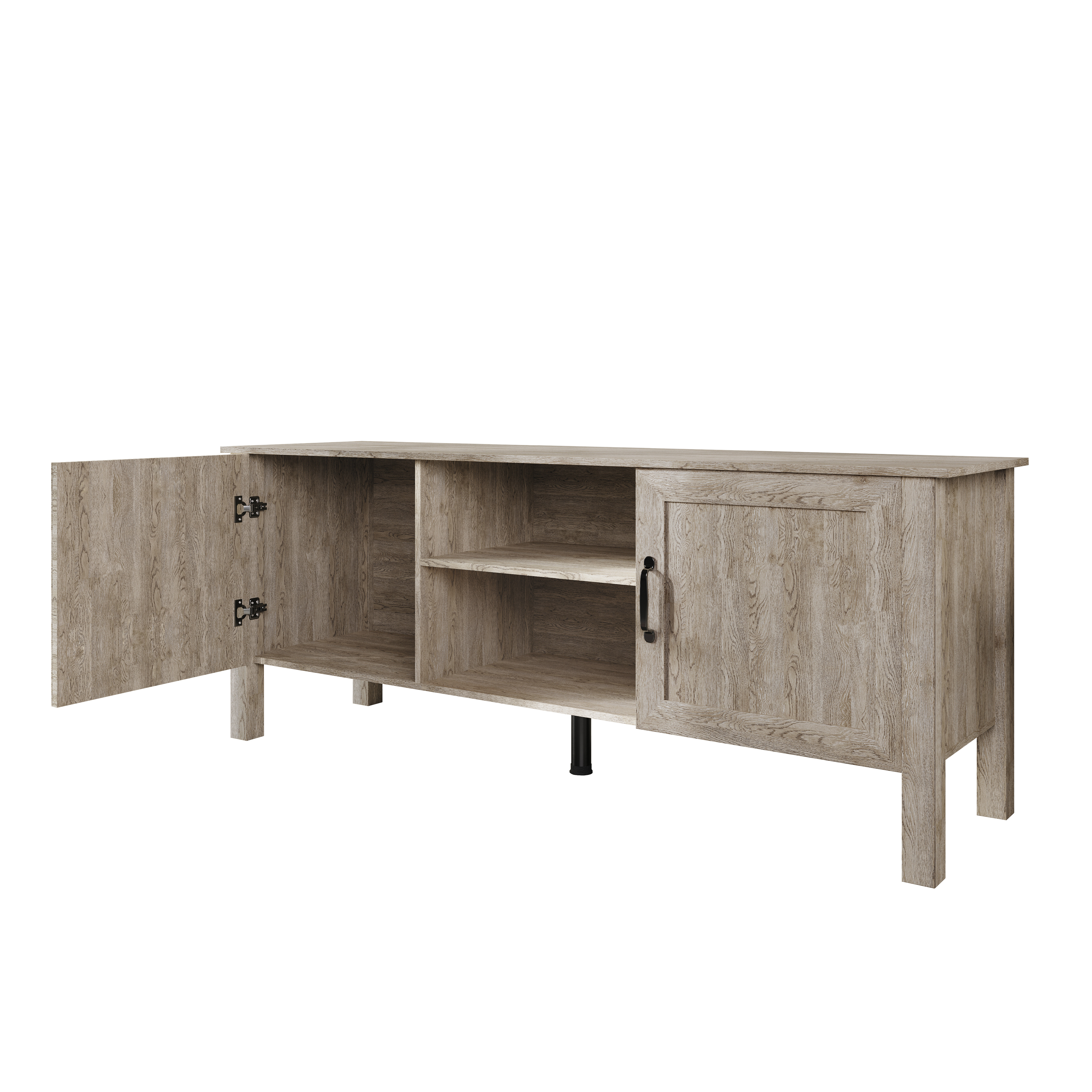 Home Design Topeka 55" TV Stand with Open Shelves and Storage Compartments, Modern Rustic Design for Living Room, Antique Gray