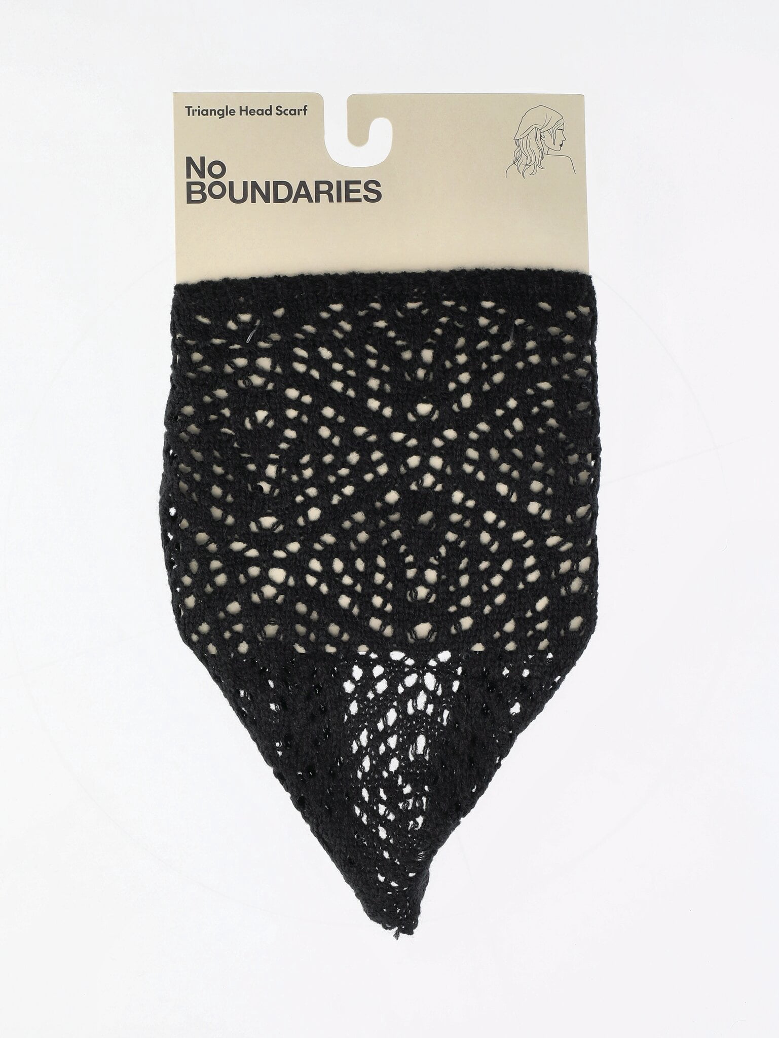 No Boundaries Women's Woven Triangle Headscarf with Pattern, Black Soot