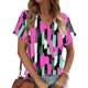 thumbnail image 1 of Fiudx Camisas de Mujer Camiseta Holgada Informal de Manga Corta con Cuello En V a Cuadros para Mujer, 1 of 5