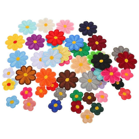 LOLIPPYY 50Pcs Flower Iron on Applique Patches with Sunflower Design Assorted Color Embroidered Fabric for DIY