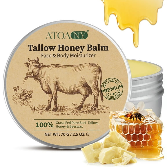 ATOANY Organic Grass-Fed Beef Tallow Balm, All-Natural Face & Body Moisturizer Cream, Skin Care for Sensitive Skin, 2.5 oz