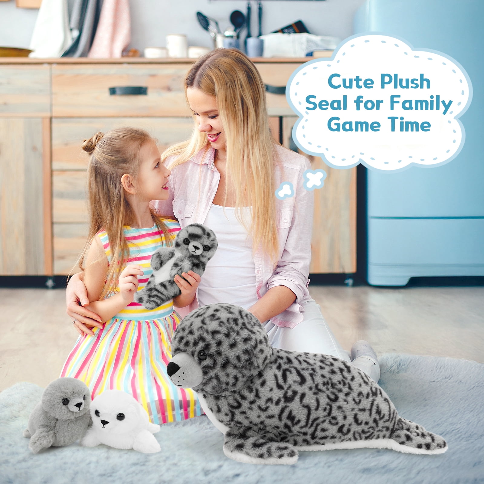 MaoGoLan 4 Pcs Seal Stuffed Animal 20" Mother Stuffed Seal Plush Set Toys with 3 Babies in Mom's Belly