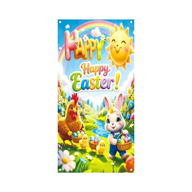 CaiYueKe Easter Door Cover Decoration Outdoor Party Decor Spring Holiday Door Curtain Bunny Rabbit Egg Festive Atmosphere Photography Backdrop Vertical Horizontal Hanging Decorations