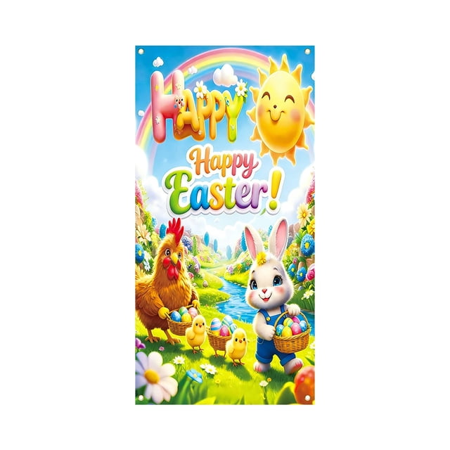 Easter Door Cover Festive Party Decoration Outdoor Rabbit Banner Photo Backdrop Vertical Door Curtain for Spring Holiday