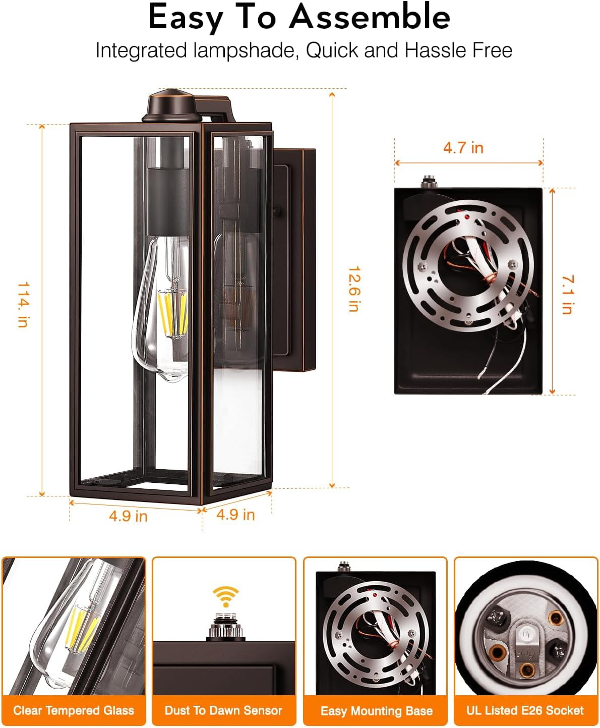 VIANIS Dusk to Dawn Outdoor Light Fixtures Wall Mount, Sensor Porch Lights, Anti-Rust Exterior Wall Sconce Lighting Lamp, Waterproof Wall Lantern for Doorway, Garage