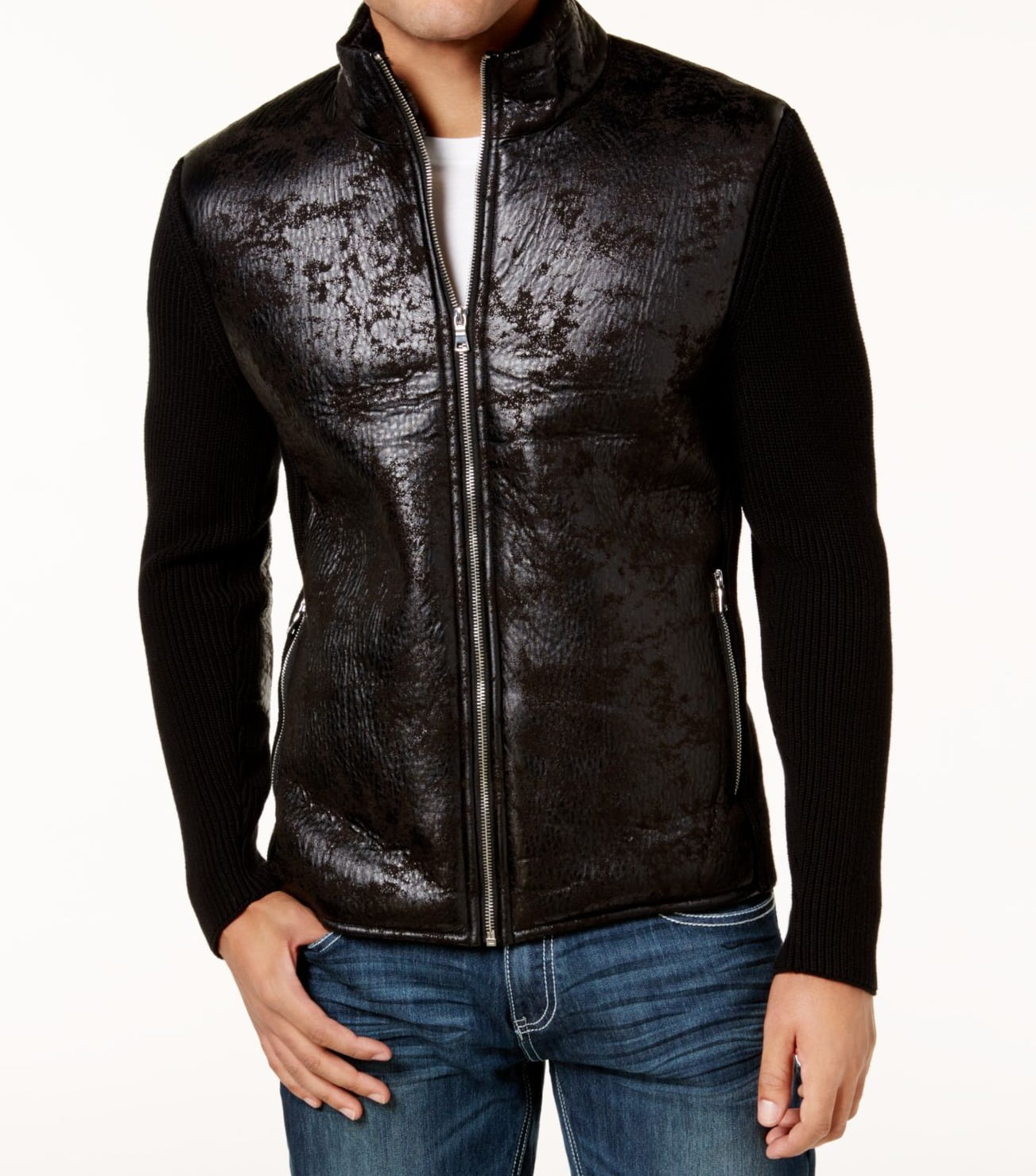Inc Mens Big Tall Faux Leather Ribbed Jacket