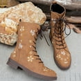 thumbnail image 4 of Khaki Women'S Casual Winter Boots With Flower Embroidery Front Lace-Up And Side Zipper Low Heel Round Toe Design, 4 of 7