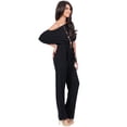 thumbnail image 6 of KOH KOH Long Pant One Off Shoulder 3/4 Short Sleeve Sexy Wide Leg Casual Summer Fall One Piece Jumpsuit Pant Suit Romper Playsuit Tall Overall For Women Black Medium US 8-10 JSN003, 6 of 7