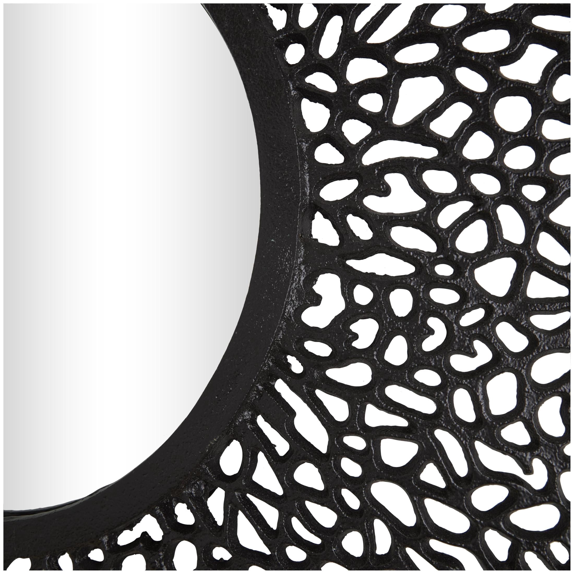 DecMode 44" x 45" Black Abstract Wall Mirror with Open Lattice Frame