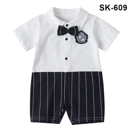 

Baby Boys Summer Gentleman Romper Jumpsuit Wedding Outfit with Bow Tie Short Sleeves Romper Jumpsuit Wedding Outfit Toddler Infant Baby Boys Summer Gentleman with Bow Tie 66cm SK-609