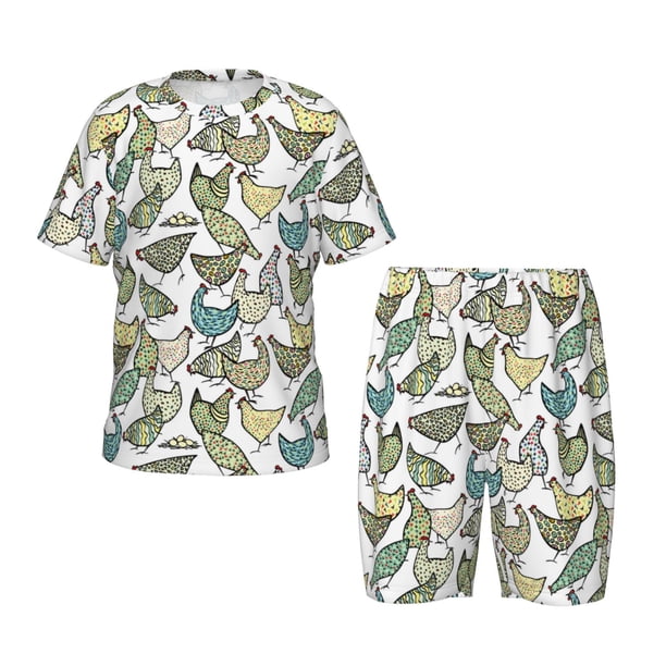 Balery Funny Chicken Conjunto de Pijama Infantil de Manga Corta con Estampado – Ropa de Dormir de Algodón Suave-Medium