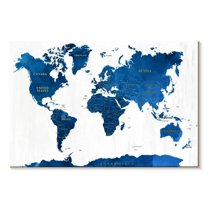 Elephant Stock Blue Textured World Map Wall Art - Horizontal Canvas Wall Art - Living Room Wall Decor - Map Canvas - White And Blue Decor - 45" x 30"