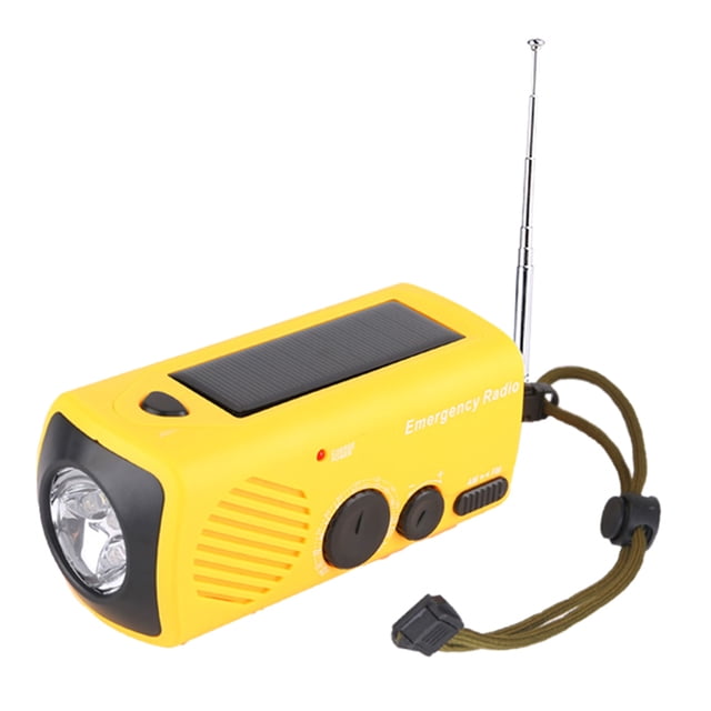 Radio d'Urgence Extérieure Portable à Énergie Solaire avec Manivelle, Radio Rechargeable USB avec Lampe de Poche, Alarme SOS, Chargeur de Cellulaire AM/FM