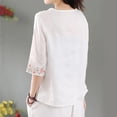 thumbnail image 5 of Tmtolofot Women Short Sleeve Top Cotton Linen Embroidery Tunic Tops Female Casual Fit V Neck Tees Shirt Ladies Vintage Boho Breath Blouses Shirt Thin Comfy Lapel T Shirt，1_White，Medium, 5 of 5