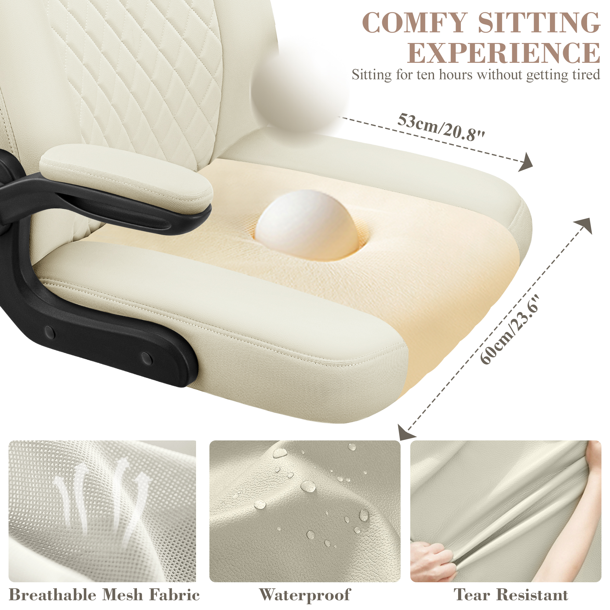 Primy Criss Cross Office Chair with 2-in-1 Flip Backrest, Ergonomic PU Leather Floor Sitting Chair, 360° Swivel Flip-Up Arms, Extra-Wide Seat